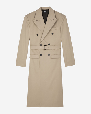 Long beige trench coat