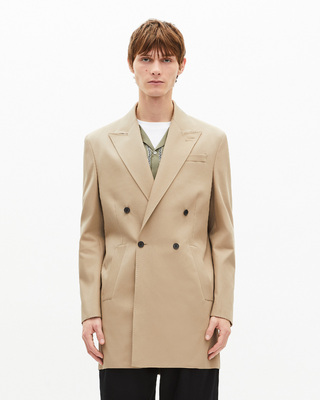 Beige long double-breasted jacket