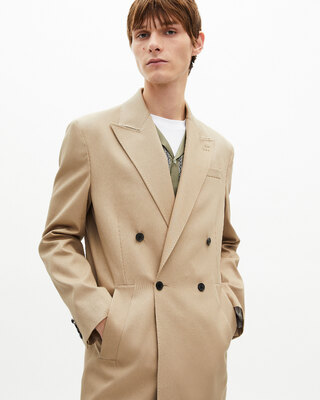Beige long double-breasted jacket