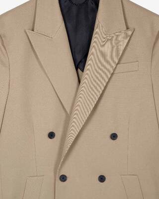 Beige long double-breasted jacket