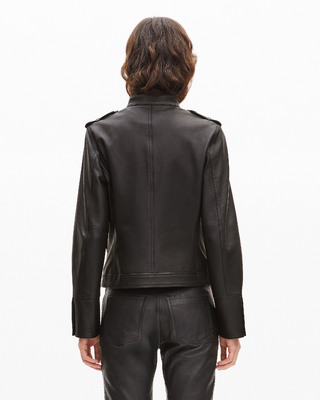 Black officer-style leather jacket