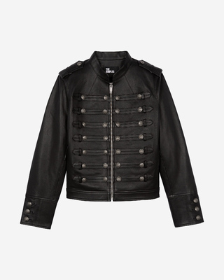 Black officer-style leather jacket