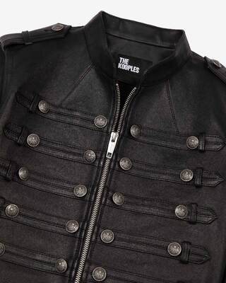 Black officer-style leather jacket