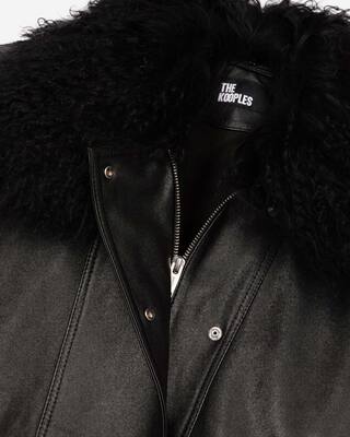 Leather jacket with removable fur collar, black
