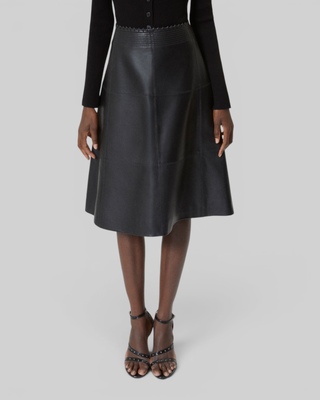 Black leather midi skirt