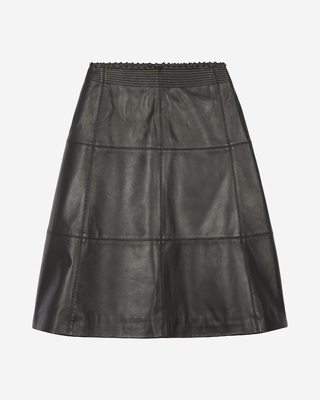 Black leather midi skirt