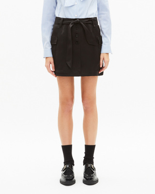 Short black satin skirt