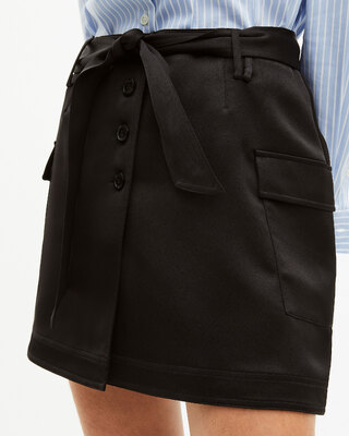 Short black satin skirt