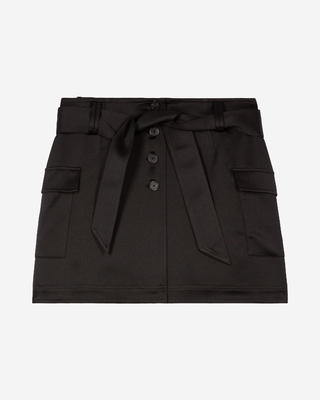 Short black satin skirt