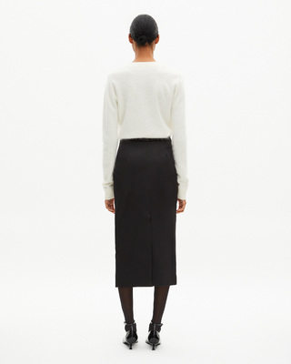 Long black satin pencil skirt