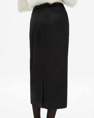 Long black satin pencil skirt