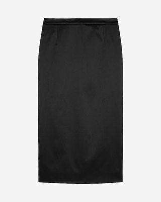 Long black satin pencil skirt