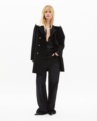 Double-faced coat in black wool blend