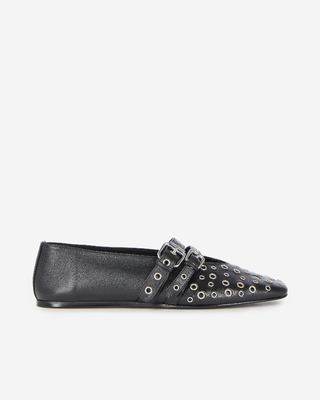 Black leather studded ballet flats