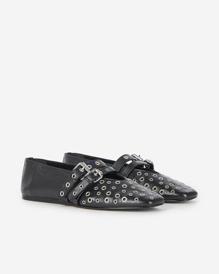 Black leather studded ballet flats