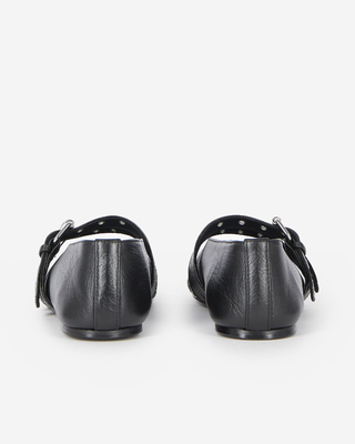 Black leather studded ballet flats