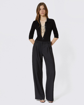 Black wool wide-leg pants