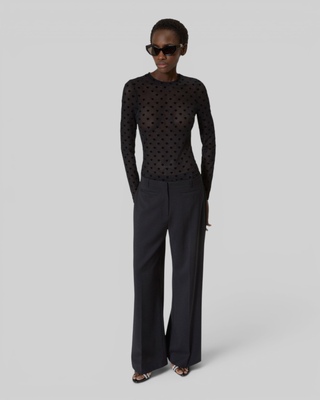 Wide-leg pants with black wool stripe