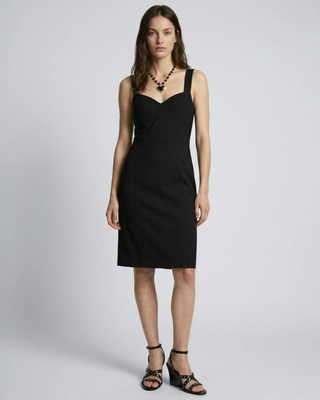Corset-effect short dress in black wool