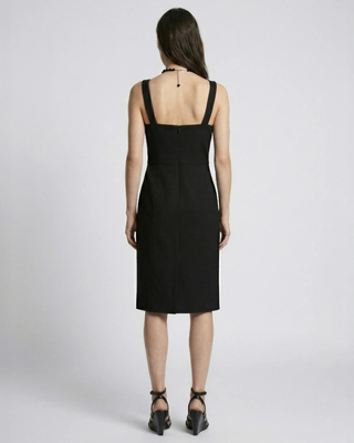 Corset-effect short dress in black wool
