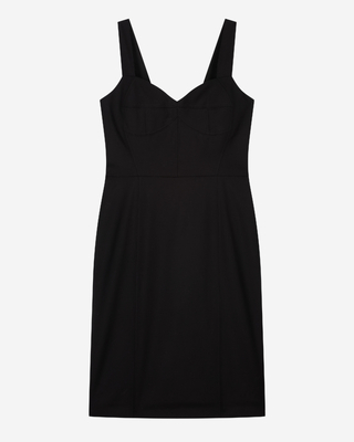 Corset-effect short dress in black wool