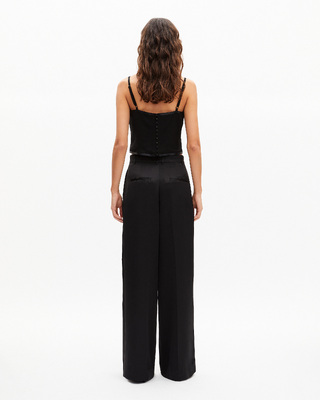 Black satin wide-leg pants
