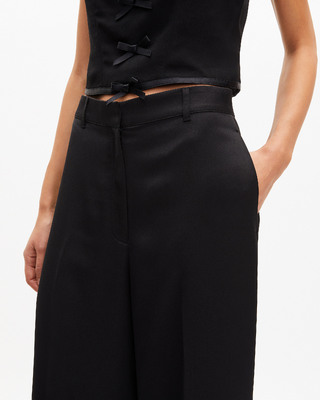 Black satin wide-leg pants