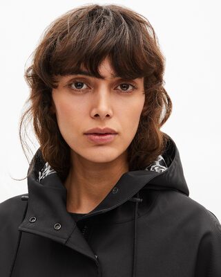 Long black hooded parka