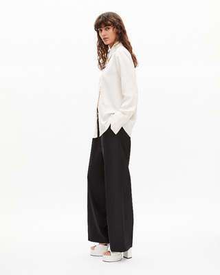 Black wool wide-leg pants