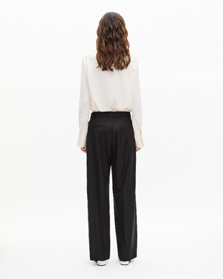 Black wool wide-leg pants