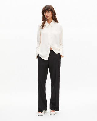 Black wool wide-leg pants