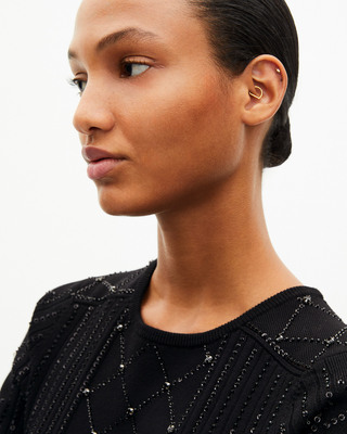 Black rhinestone and pearl sweater