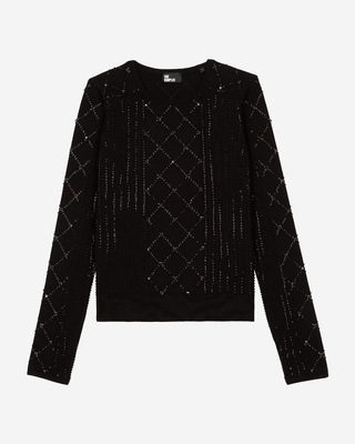 Black rhinestone and pearl sweater
