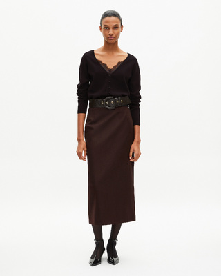Trompe l'oeil effect sweater with black lace