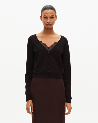 Trompe l'oeil effect sweater with black lace