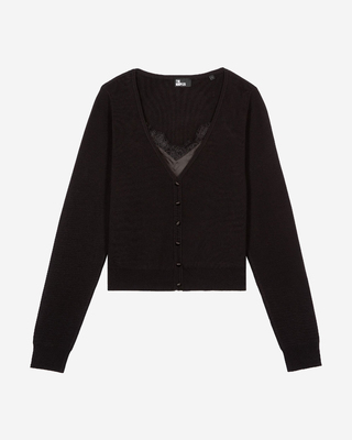 Trompe l'oeil effect sweater with black lace