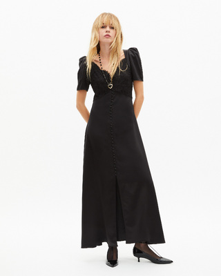 Silk maxi dress with black lace