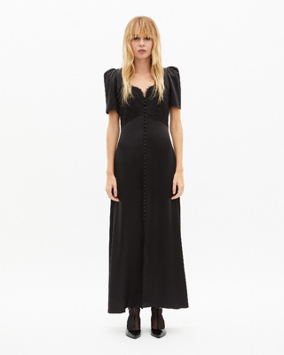 Silk maxi dress with black lace