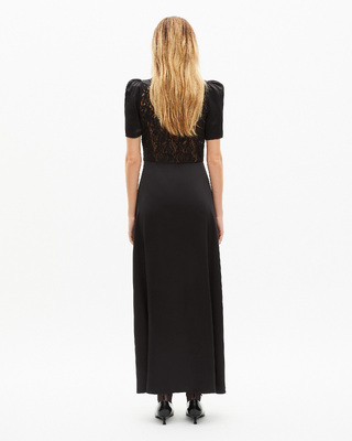 Silk maxi dress with black lace