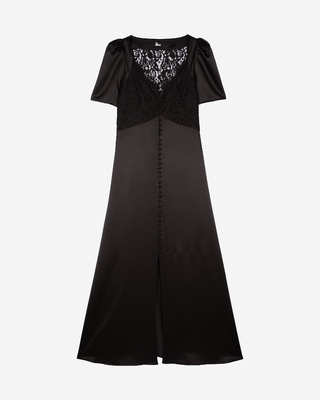 Silk maxi dress with black lace