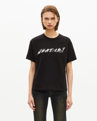 'What Is' T-shirt in black metallic finish