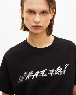 'What Is' T-shirt in black metallic finish
