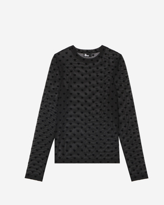 Black hearts flocked mesh long-sleeve T-shirt