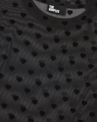 Black hearts flocked mesh long-sleeve T-shirt