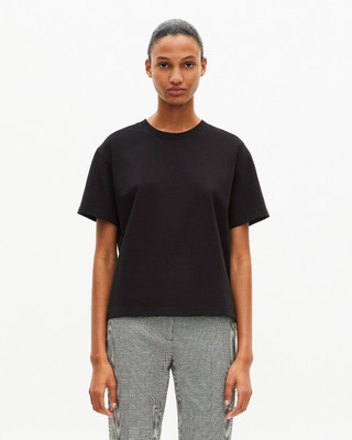 Straight black cotton-blend T-shirt