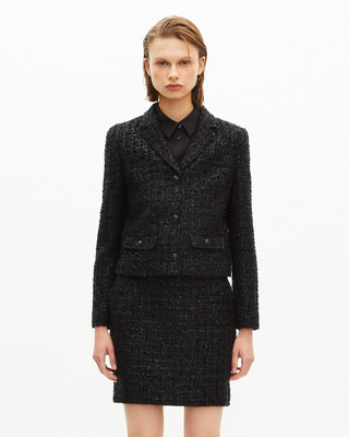 Short jacket in shiny black tweed