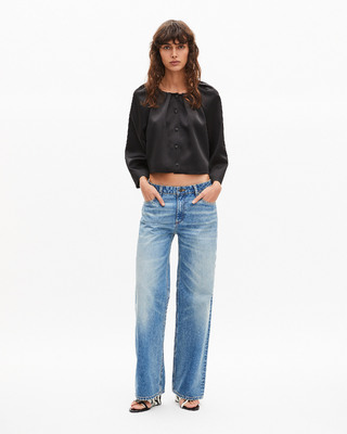 Short cape-effect jacket in black satin