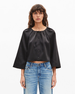 Short cape-effect jacket in black satin