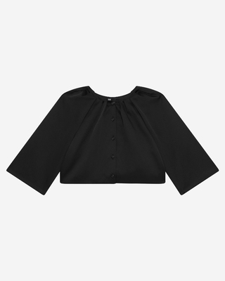 Short cape-effect jacket in black satin