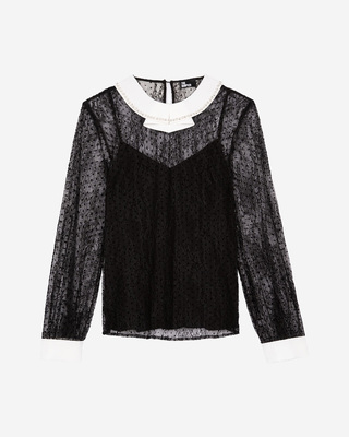 Plumetis lace top with black rhinestones